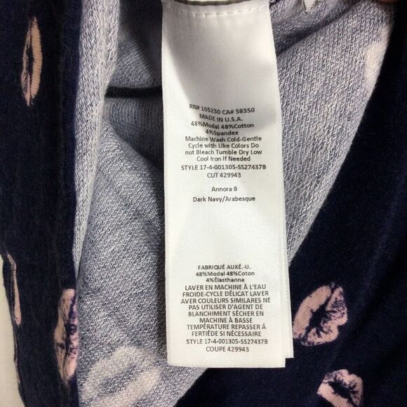 Joie Annora B Lipstick Lips Printed Pullover Sweatshirt Navy Blue Pink S NWT - Picture 7 of 8